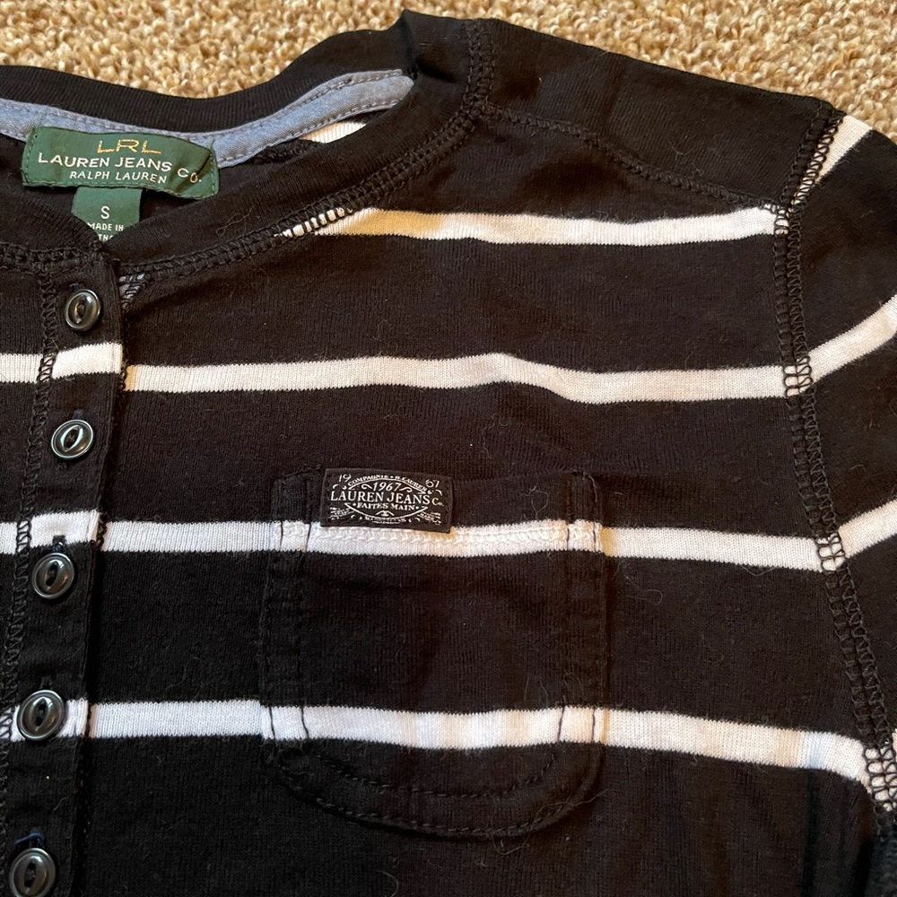 Ralph Lauren Jeans Company 3/4th Sleeve Tee Black and White Striped Small - Picture 5 of 7